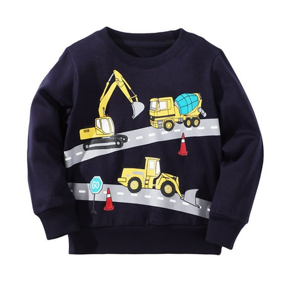 Eltusu Little Boys Sweatshirts, Long Sleeve Knitting Cotton Pullover Crew Neck Boys Tops Black Size 6-7 T