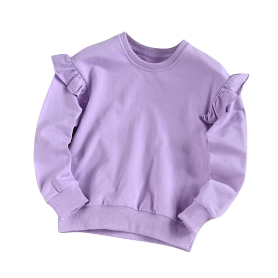 Eltusu Little Girls Casual Sweatshirts, Crewneck Pullover Long Sleeve Cotton Spring Fall Tops Purple Size 4 T