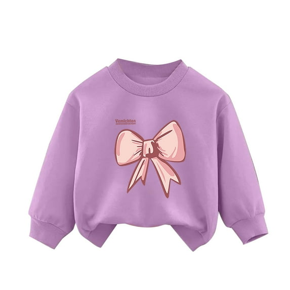 Eltusu Little Girls Graphic Sweatshirts, Crewneck Long Sleeve Cotton Pullover Fall Tops Purple Size 4 T
