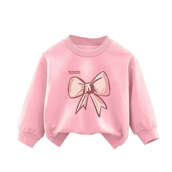 Eltusu Little Girls Graphic Sweatshirts, Pullover Cotton Long Sleeve Crewneck Fall Tops Pink Size 5 T
