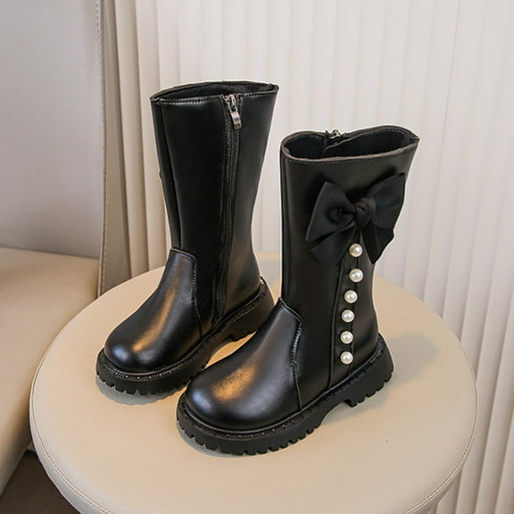 Eltusu Little Girls Riding Boots, Outdoor Thermal No Slip Waterproof Winter Shoes Black Size 11(Little Kids)