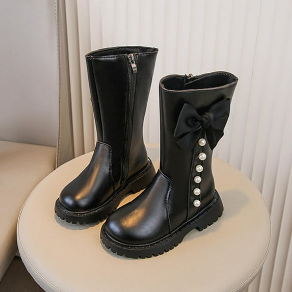 Eltusu Little Girls Riding Boots, Thermal Waterproof Outdoor No Slip Winter Shoes Black Size 8(Little Kids)