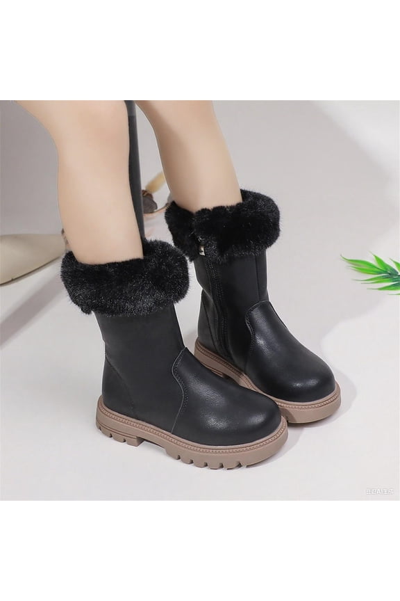Little Girls Snow Boots, Thermal PU No Slip Soft Winter Shoes Black Size 13.5(Little Kids)