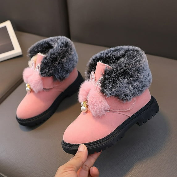Eltusu Little Girls Boots, No Slip Flock Thermal Soft Winter Shoes Pink Size 12(Little Kids)