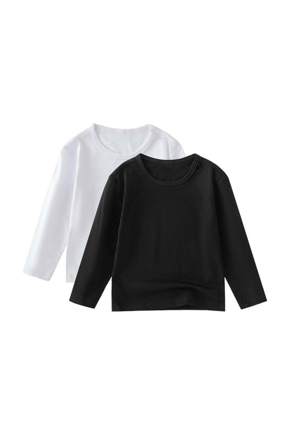 Long Sleeve Tops for Boys, Cotton 2 Pieces Crewneck Soft Spring Fall Blouses Black Size 12M-11 T