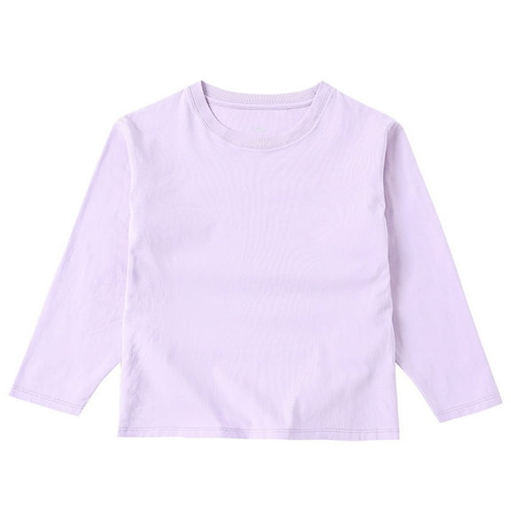 Eltusu Long Sleeve Tops for Toddler Girls, Casual Cotton Solid Color Crew Neck Spring Fall Blouses Purple Size 2-3 T