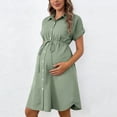 thumbnail image 1 of Eltusu Maternity Dresses for Women, Casual Turn Down Collar Short Sleeve Knee Length Pergancy Clothes Green Size 2XL, 1 of 5
