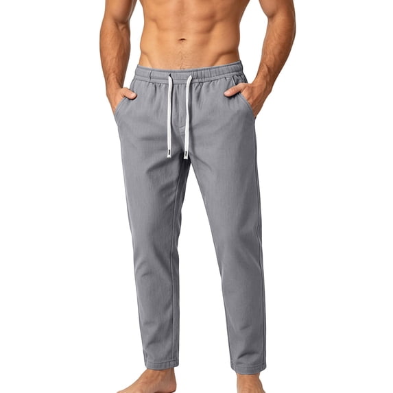 Eltusu Men's Athletic Pants, Cotton Straight Legs Elastic Waist Breathable Active Pants Gray Size XL
