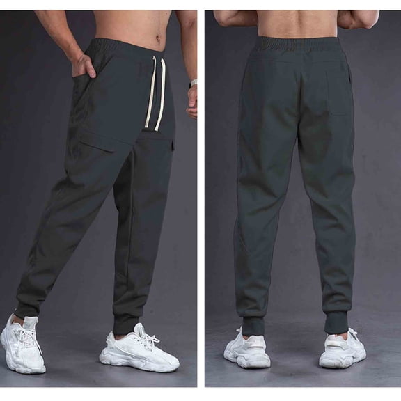 Eltusu Men's Athletic Pants Elastic Waist, Straight Leg Running Breathable Relaxed Fit Active Joggers Dark Gray Size M