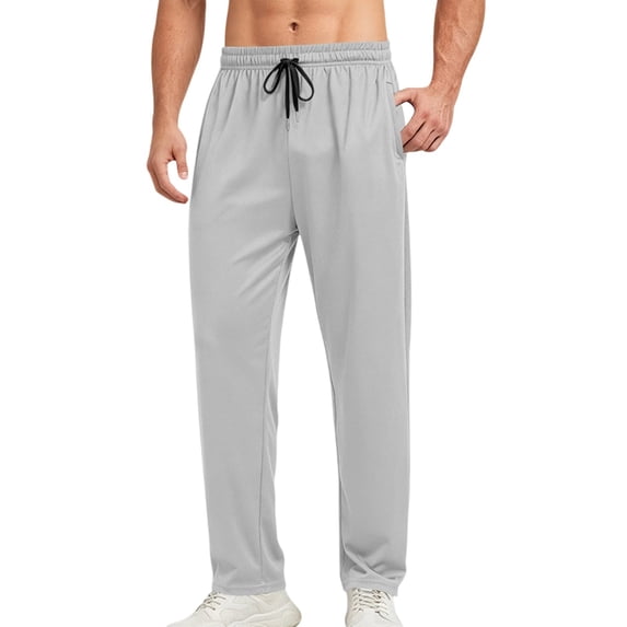 Eltusu Men's Athletic Pants Open Leg, Running Drawstring Straight Legs Elastic Waistband Workout Pants Gray Size S