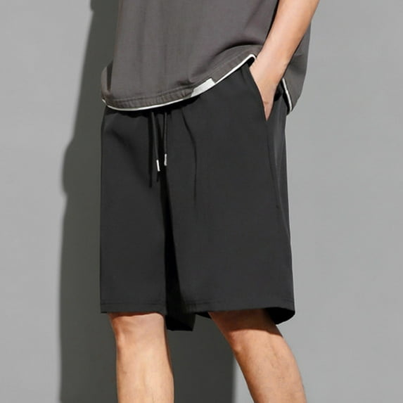 Eltusu Men's Athletic Shorts, Casual Relaxed Fit Knee Length Elastic Waistband Summer Shorts Black Size M