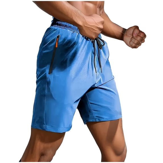 Eltusu Men's Athletic Shorts, Drawstring Knee Length Running Casual Summer Shorts Sky Blue Size L