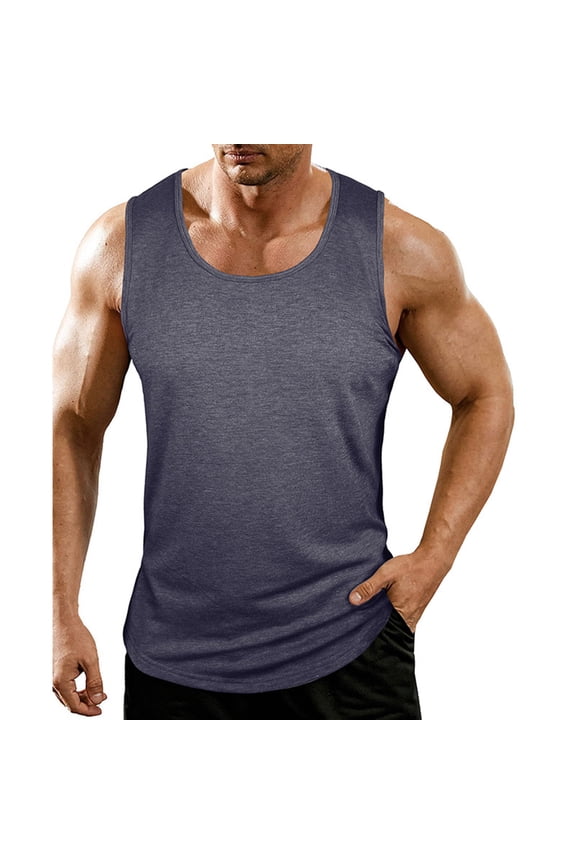 Men's Athletic Tank Tops, Sleeveless Pullover Solid Color Crew Neck Basic Undershirts Navy Size S
