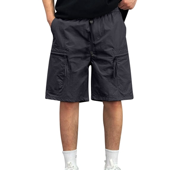 Eltusu Men's Cargo Shorts, Multi-Pockets Fashion Knee Length Elastic Waistband Summer Shorts Black Size 2XL
