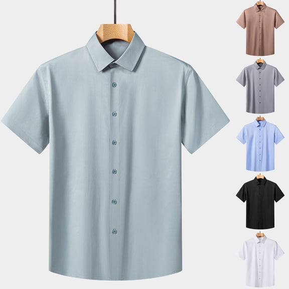 Eltusu Men's Casual Button Down Shirts, Breathable Short Sleeve Turn Down Collar Stretch Summer Shirts Green Size S-4XL