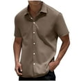 thumbnail image 1 of Eltusu Men's Casual Button Down Shirts, Lapel Collar Relaxed Fit Stretchy Summer Short Sleeve Shirts Brown Size L, 1 of 5