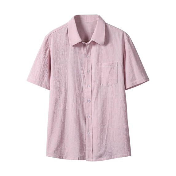 Eltusu Men's Casual Button Down Shirts, Lapel Collar Summer Stretch Relaxed Fit Short Sleeve Shirts Pink Size 3XL