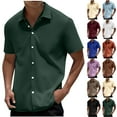 thumbnail image 1 of Eltusu Men's Casual Button Down Shirts, Stretchy Lapel Collar Summer Relaxed Fit Short Sleeve Shirts Army Green Size XL, 1 of 6
