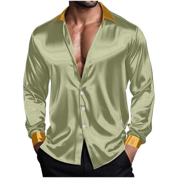 Eltusu Men's Casual Button Down Shirts, Stretchy Turn Down Collar Fashion Casual Long Sleeve Shirts Mint Green Size 3XL