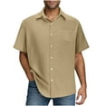 thumbnail image 1 of Eltusu Men's Casual Button Down Shirts, Turn Down Collar Button-Up Stretch Short Sleeve Summer Shirts Khaki Size M, 1 of 5