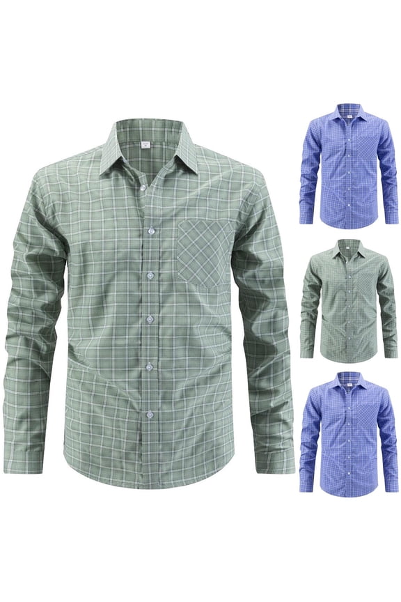 Men's Collar Dress Shirts, Button-Up Business Breathable Stretchy Long Sleeve Shirts Green Size L