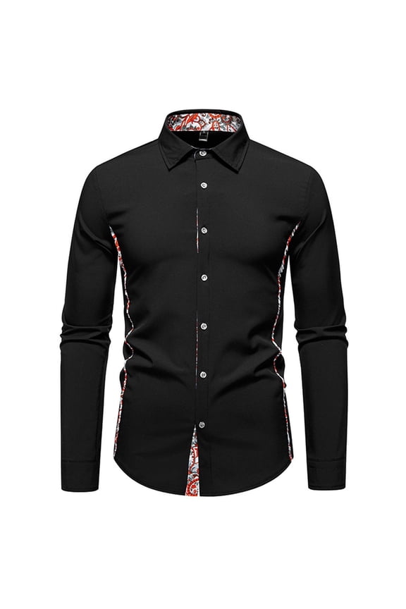 Men's Collar Dress Shirts, Comfort Stretch Button-Up Breathable Long Sleeve Shirts Black Size M