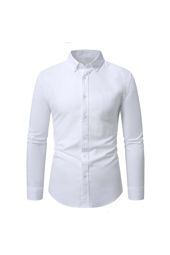 Men's Collar Dress Shirts, Stretchy Long Sleeve Business Formal Button Down Shirts White Size 2XL