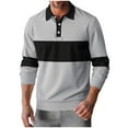 thumbnail image 1 of Eltusu Men's Collared Polo Shirts, Casual Pullover Button Striped Long Sleeve Shirts Gray Size S, 1 of 4