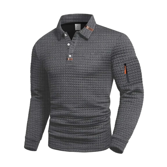 Eltusu Men's Collared Polo Shirts, Pullover Casual Button Comfort Long Sleeve Shirts Gray Size S