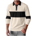 thumbnail image 1 of Eltusu Men's Collared Polo Shirts, Pullover Casual Striped Button Long Sleeve Shirts Khaki Size S, 1 of 4