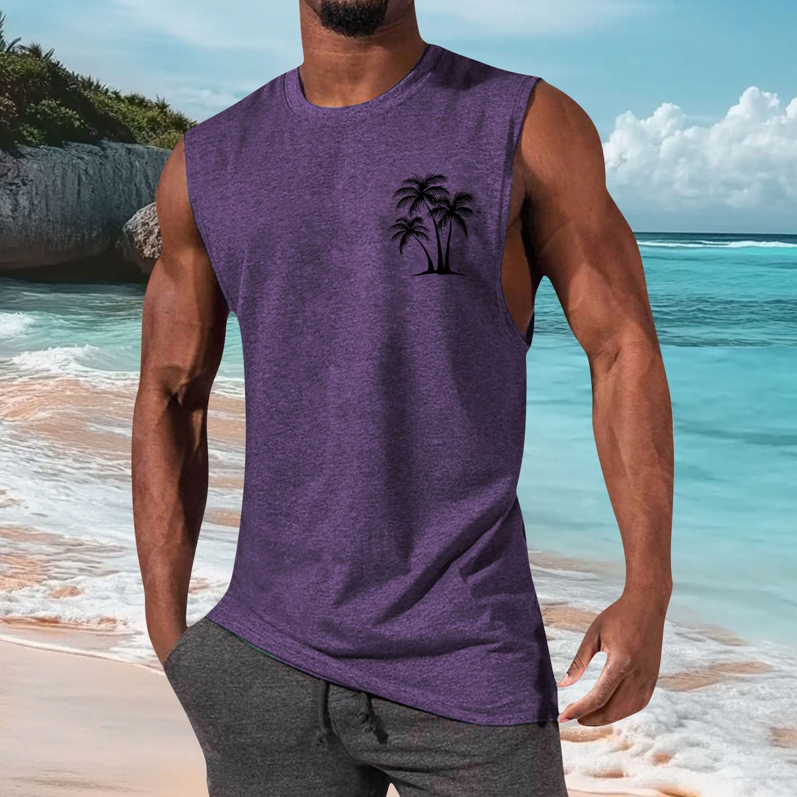 Eltusu Men's Cotton Tank Tops, Athletic Crew Neck Sleeveless Summer ...