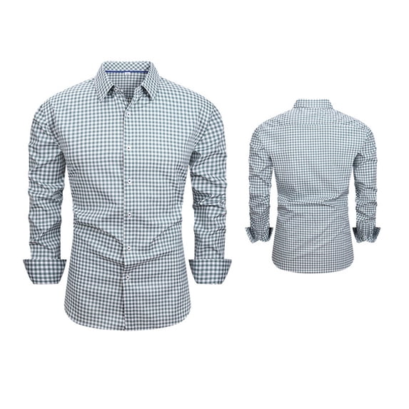 Eltusu Men's Dress Shirts, Business Formal Turn Down Collar Stretch Long Sleeve Shirts Green Size L