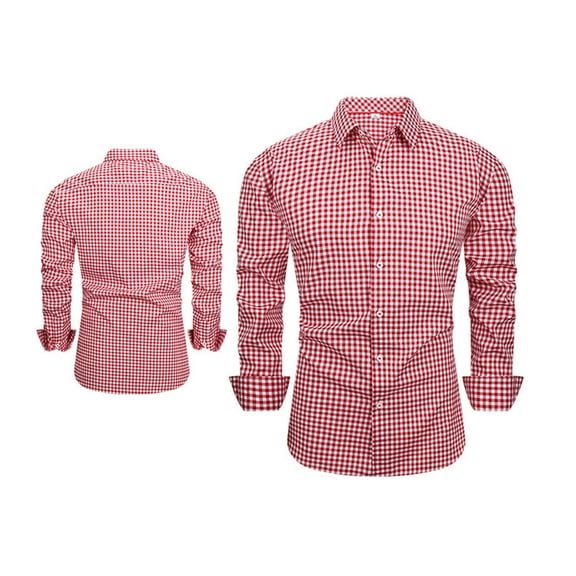 Eltusu Men's Dress Shirts, Business Turn Down Collar Stretch Formal Long Sleeve Shirts Red Size S