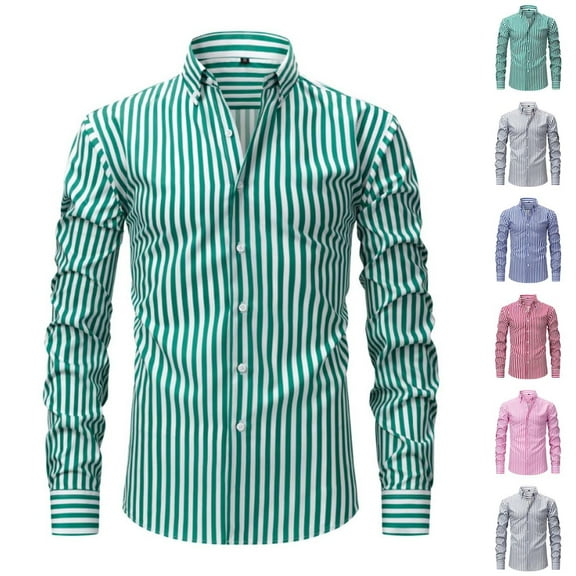 Eltusu Men's Dress Shirts, Stretchy Turn Down Collar Casual Business Long Sleeve Shirts Green Size L
