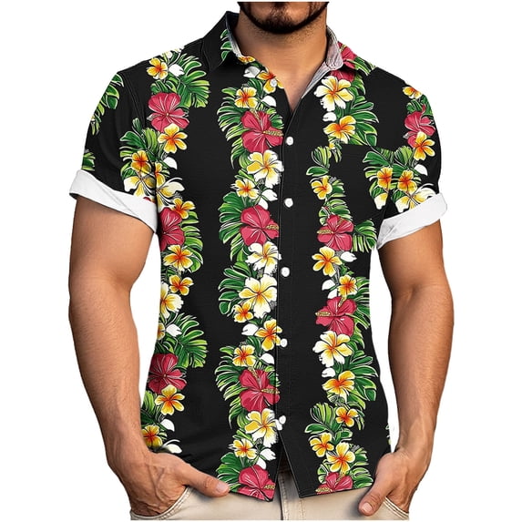 Eltusu Men's Hawaiian Shirts Short Sleeve, Beach Relaxed Fit Turn Down Collar Summer Button Down Shirts Yellow Size M