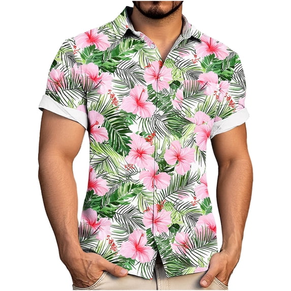 Eltusu Men's Hawaiian Shirts Short Sleeve, Collared Breathable Beach Summer Button Down Shirts Green Size S