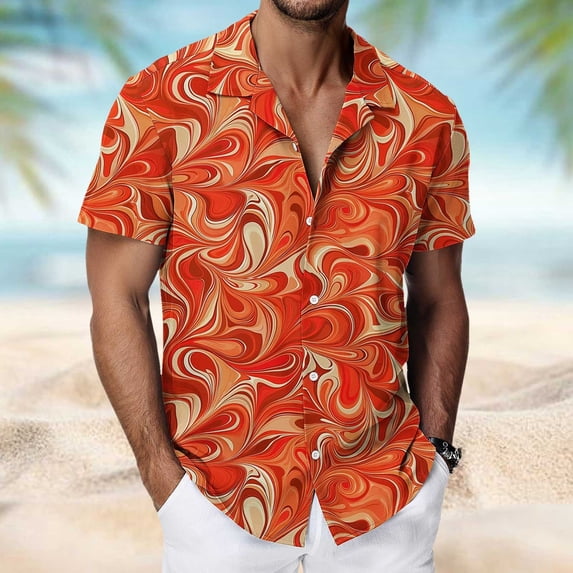 Eltusu Men's Hawaiian Shirts, Short Sleeve Holiday Collared Button Up Summer Beach Shirts Multicolor Size 4XL