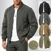 Eltusu Men's Jackets with Zip Up, Stand-Up Collar Lightweight Long Sleeve Casual Men's Outerwear Gray Size 3XL