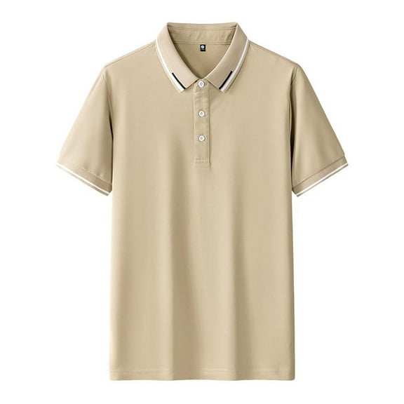 Eltusu Men's Polo Shirts, Casual Lapel Collar Pullover Short Sleeve Summer Shirts Khaki Size XL