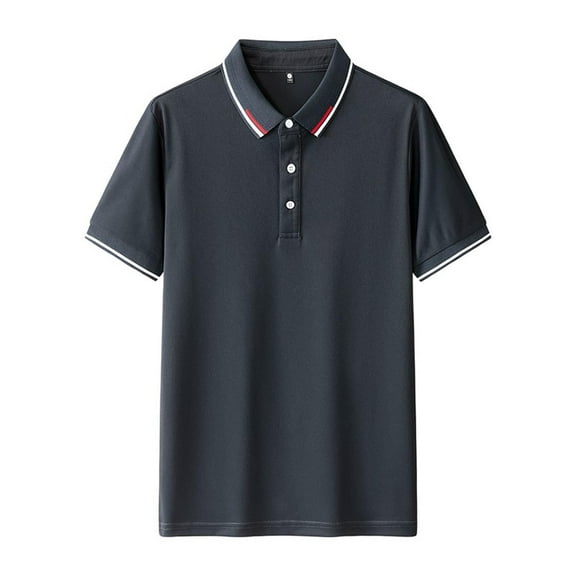 Eltusu Men's Polo Shirts, Casual Pullover Lapel Collar Short Sleeve Summer Shirts Dark Gray Size 3XL