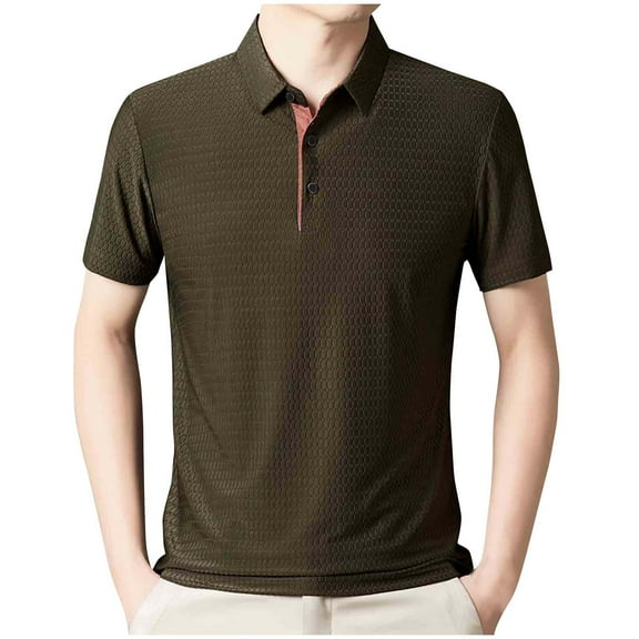 Eltusu Men's Polo Shirts, Lapel Collar Pullover Soft Summer Short Sleeve Shirts Brown Size M