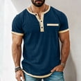 thumbnail image 1 of Eltusu Men's Polo Shirts, Pullover Button Crew Neck Summer Shirts with Short Sleeve Navy Size M, 1 of 3