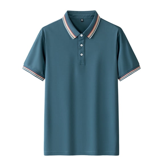 Eltusu Men's Polo Shirts, Pullover Lapel Collar Breathable Short Sleeve Summer Shirts Blue Size M