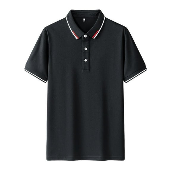 Eltusu Men's Polo Shirts, Pullover Lapel Collar Casual Short Sleeve Summer Shirts Black Size 2XL