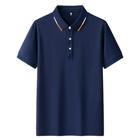 Eltusu Men's Polo Shirts, Pullover Lapel Collar Soft Short Sleeve Summer Shirts Dark Blue Size M