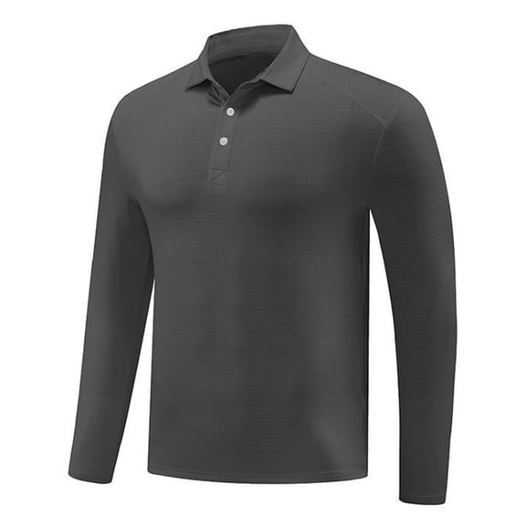 Eltusu Men's Polo Shirts, Pullover Stretch Button Lapel Collar Long Sleeve Shirts Gray Size XL
