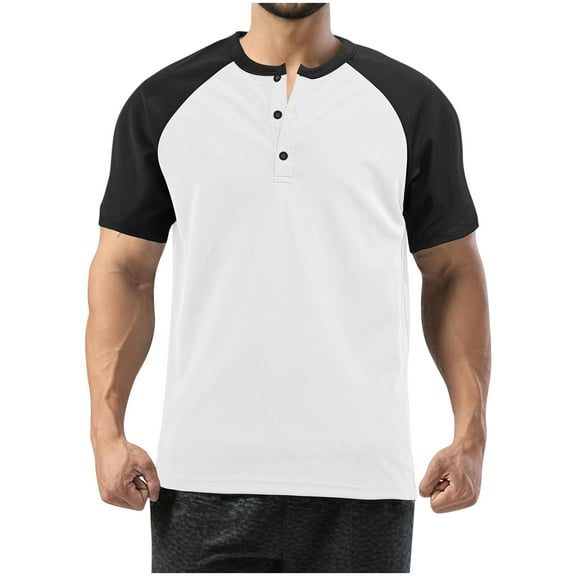 Eltusu Men's Polo Shirts, Short Sleeve Button Pullover Crewneck Summer Shirts White Size S