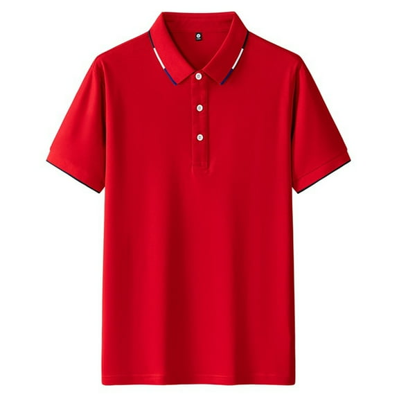 Eltusu Men's Polo Shirts, Short Sleeve Pullover Lapel Collar Soft Summer Shirts Red Size M