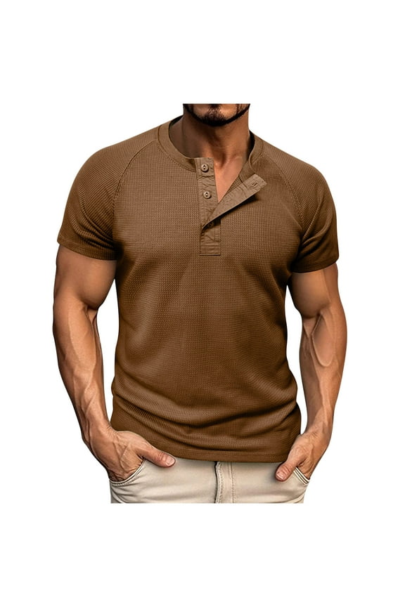 Men's Polo Shirts, Soft Pullover Crewneck Short Sleeve Summer Shirts Khaki Size M