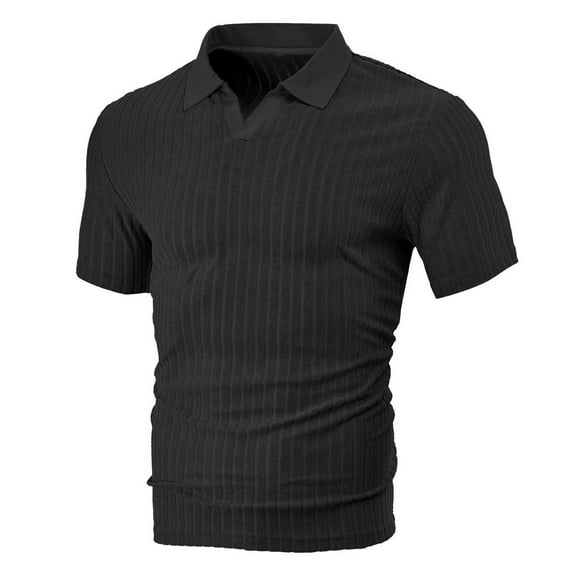 Eltusu Men's Polo Shirts, Summer Pullover Button Soft Short Sleeve Shirts Black Size XL